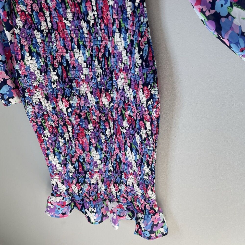 Pink Lily Boutique Floral Print Midi Dress Ruched Bubble Sleeves Size Medium - Picture 8 of 12
